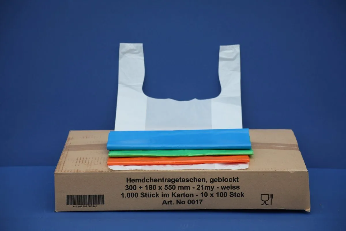 Hemdchentragetaschen, HDPE, 30 + 18 x 55 cm (14,9) Biodegradabile Hemdchentragetaschen, HDPE, 30 + 18 x 55 cm (14,9) Biodegradabile