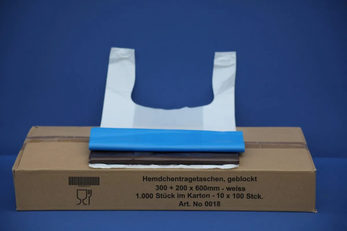 Hemdchentragetaschen, HDPE, 30 + 20 x 60 cm (14,9) Biodegradabile Hemdchentragetaschen, HDPE, 30 + 20 x 60 cm (14,9) Biodegradabile